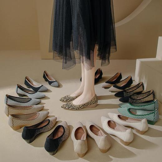 软底王妃鞋2025新款针织编织小香风尖头坡跟飞织单鞋透气女鞋平底！ 商品图1