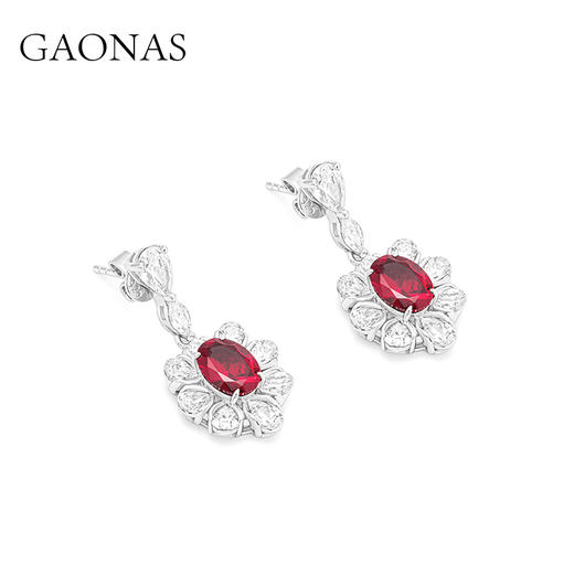 GAONAS 培育红宝石【矿工的眼泪】花朵设计臻奢贵气红色耳环11270ER 商品图1