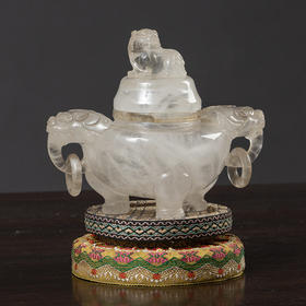 清 水晶活环兽耳三足香炉