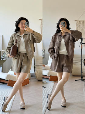 法国进口亚麻 廓系立裁 衬衫短裤套装