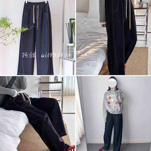 【好穿极了】2代，网红店卖200+，抽绳款复古丹宁明线香蕉牛仔裤，不易皱/不鼓包/不掉色，显瘦的品质裤。 商品图0