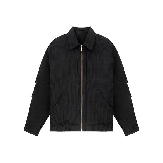 徐太浪简约纯色华夫格夹克男2025新款春秋大码休闲高级感防风外套 商品图4