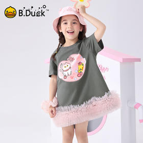 bduck小黄鸭童装夏季女童连衣裙网纱拼接T恤夏季纯棉甜美小女孩公主裙105-150 FF2680001