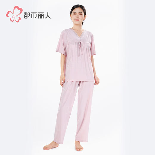 都市丽人女士正价棉质短袖套装薄针织提花好睡好眠短袖类LHH2E5 商品图1