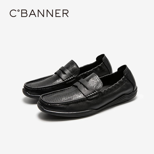 千百度男鞋休闲透气正装皮鞋一脚蹬豆豆鞋轻便皮鞋A25132332 商品图0