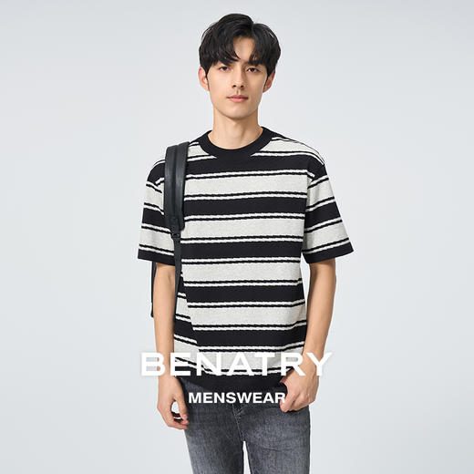 贝纳川宽条纹圆领T恤ECT114007 商品图3