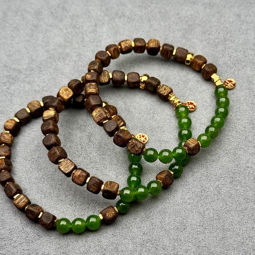 半山半水～天然方糖沉香碧玉手串手链女 925银镀金多宝首饰证书 商品图1