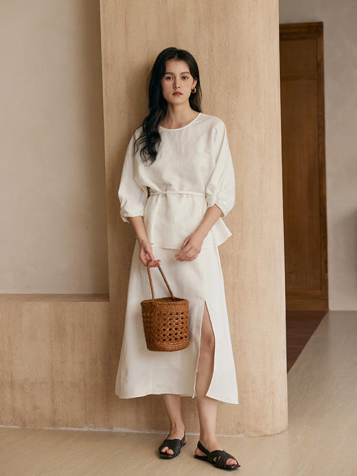 HeyDress法式亚麻衬衫女夏季宽松收腰设计显瘦半身裙背心短裤套装 商品图4
