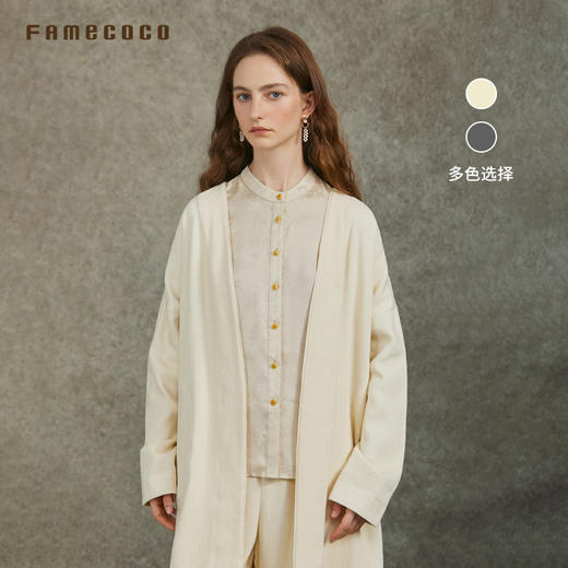 Famecoco范可儿原创文艺设计感无领设计文艺直筒宽松外套春款FAC6AB001 商品图0