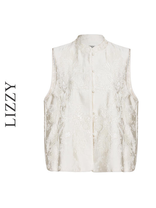 LIZZY早秋重工钉珠立领优雅百搭轻奢马甲8145 商品图4