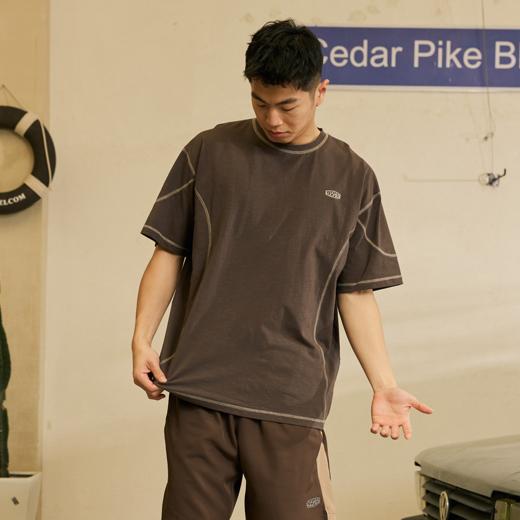 LUSHISI万缕主题哈苏线撞色短袖竹节纹宽松圆领运动训练tee恤潮 商品图2