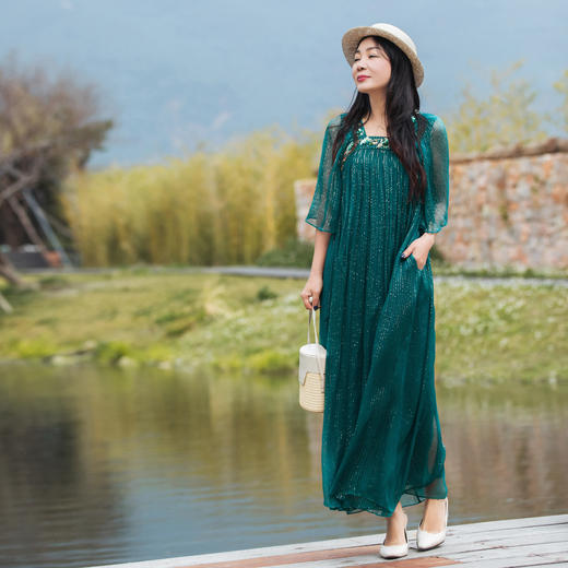 【林栖设计小店】法式刺绣连衣裙两件套真丝新中式2025春夏新品改良襦裙1952148 商品图0