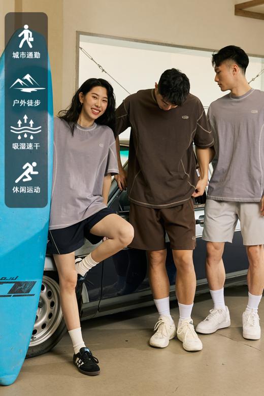 LUSHISI万缕主题哈苏线撞色短袖竹节纹宽松圆领运动训练tee恤潮 商品图5