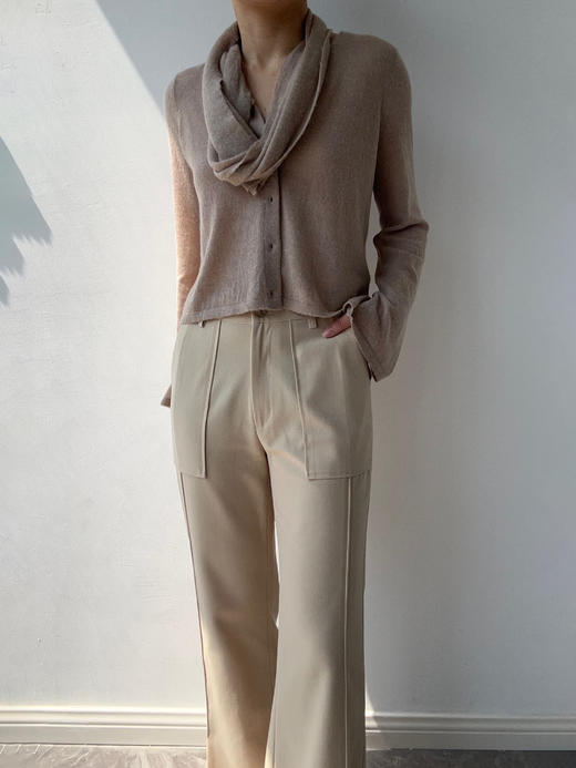 ZAANLI｜ZN10016-1 纱驼色 轻薄羊驼毛围巾宽袖针织上衣 商品图3