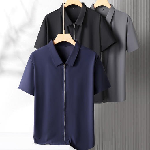 【无痕】【DK】大依优型大码拉链开衫短袖衬衫POLO衫加肥加大半袖体恤夏季款肥佬宽松商务休闲百搭上衣男士胖子 商品图6