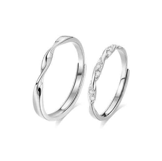 卡蒂罗/KADER 莫比乌斯环 共度爱河无限爱情侣对戒 开口小众可调节纯银配饰一对 恋爱频率 满镶锆石214情人表白 商品图2