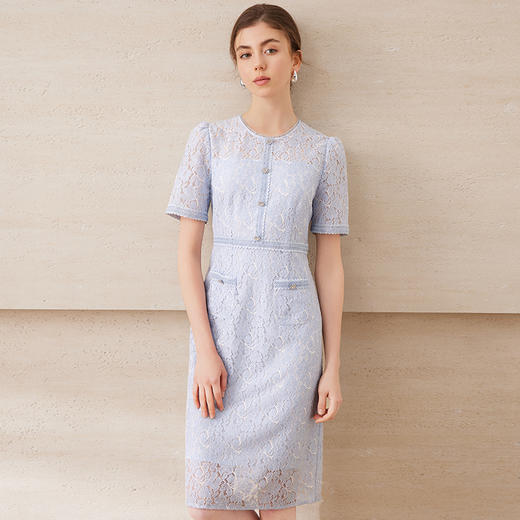 EITIE爱特爱法式复古优雅气质短袖蕾丝包臀连衣裙夏季新款B2507632 商品图1