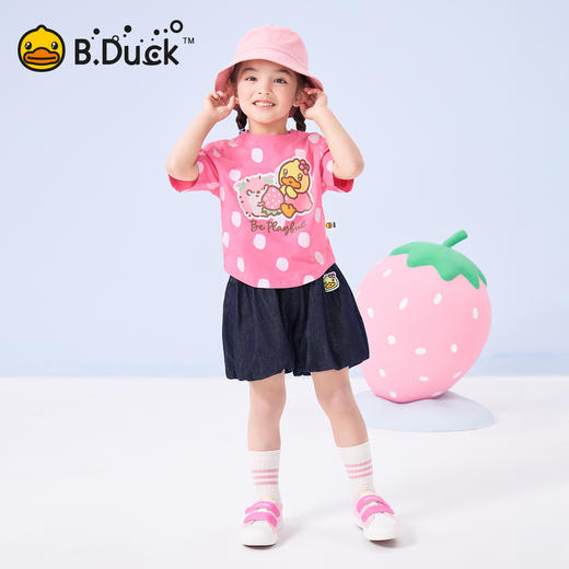 bduck小黄鸭童装夏季女童短袖T恤夏装卡通宝宝纯棉半袖T恤衫儿童上衣90-130 FF2601069 商品图1