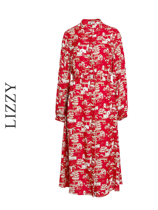 LIZZY夏季通勤休闲舒适桑蚕丝印花长袖连衣裙配腰带8130 商品图4
