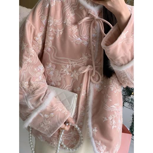 现货【冬宜雪】设计师高定90白鸭绒水貂毛条新中式保暖羽绒外套 商品图2