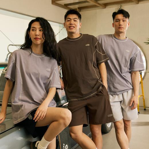 LUSHISI万缕主题哈苏线撞色短袖竹节纹宽松圆领运动训练tee恤潮 商品图1