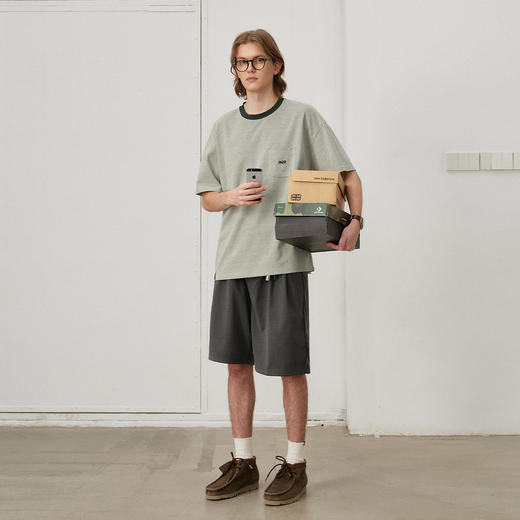 714street美式复古条纹口袋短袖T恤男女2025夏季新款情侣装打底衫 商品图1