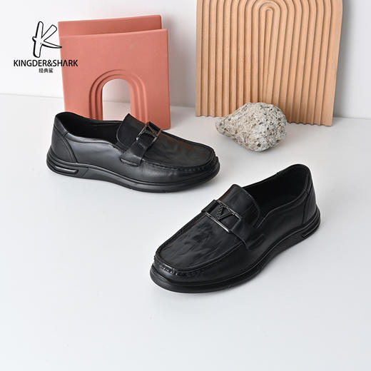 经典鲨2025年春季新品男士一脚蹬黑色平底舒适通勤休闲皮鞋KW269-513011 商品图0