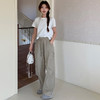 【夏季慵懒，茶歇风】【时髦百搭，不挑人】春夏新款复古高腰抽绳工装裤女宽松松紧腰显瘦拖地直筒阔腿休闲裤100% 商品缩略图5