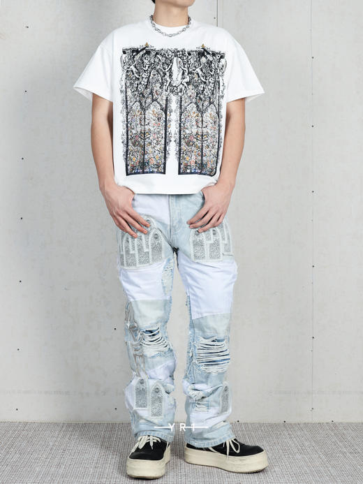 WHO DECIDES WAR | 纱拼布丁牛仔裤 商品图3