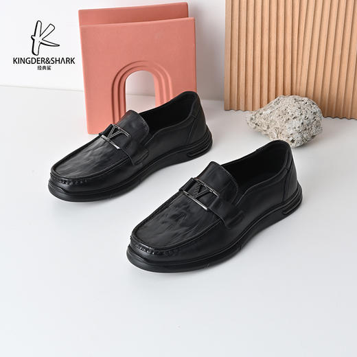 经典鲨2025年春季新品男士一脚蹬黑色平底舒适通勤休闲皮鞋KW269-513011 商品图4
