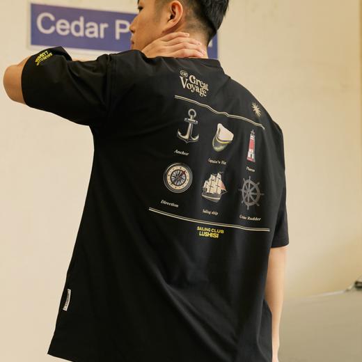 LUSHISI航海徽章主题美式复古街头速干篮球短袖经典logo潮情侣t恤 商品图1