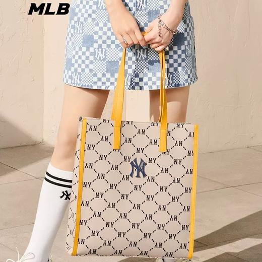 【品牌授权】扫码验证 韩国MLB 钻石老花托特包-黑色 灰色 米黄色 深米色  女新款老花满印休闲时尚运动背包 3AORM012N 商品图11