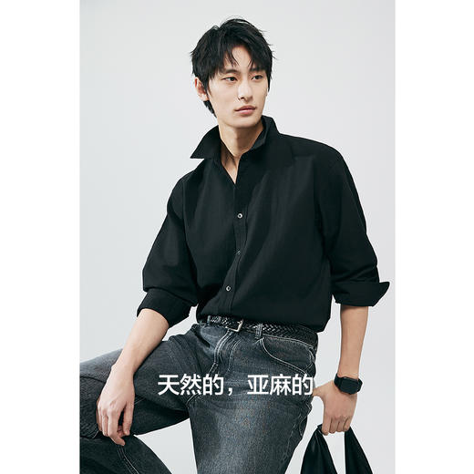 棉仓352804010-微宽松涤粘亚麻休闲翻领长袖衬衫 商品图1