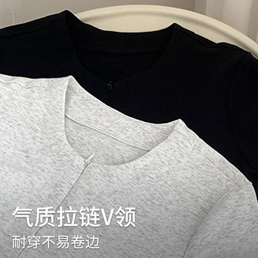 正肩短袖开衫t恤，纯色棉体恤双头拉链设计感上衣XY-T5C2026-LY 商品图1