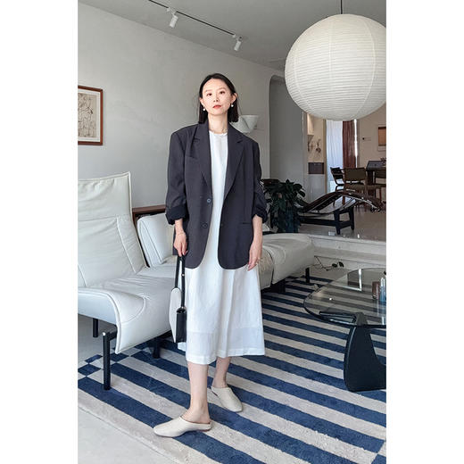 HeyDress法式亚麻背心连衣裙女夏季后背交叠设计高级气质黑色裙子 商品图3