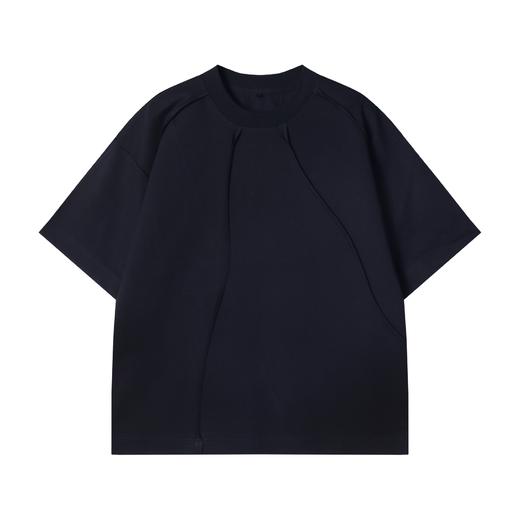 38827夏季高级感新款韩版时尚胸前线条廓形纯色简约圆领休闲百搭上衣 商品图1