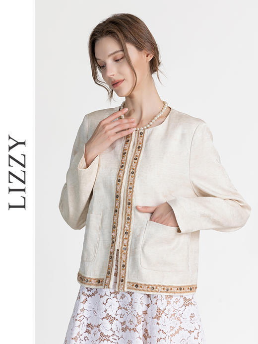 LIZZY早秋优雅经典名媛钉珠圆领小香风通勤外套8143 商品图1