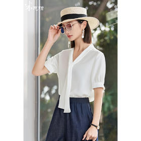 米思阳2025夏季新款职业通勤飘带领衬衫气质高级感面试白衬衫1324