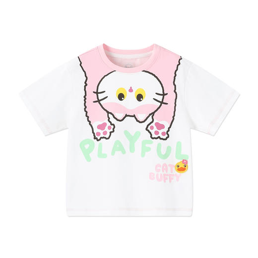 bduck小黄鸭童装夏季童女童T恤短袖夏装纯棉猫咪印花儿童半袖上衣薄款105-150 FF2601013 商品图3
