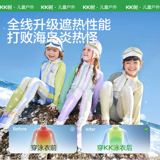 KK树儿童泳衣男童女孩宝宝长袖分体三件套游泳衣裤泡温泉海边防晒椰椰小岛两栖泳衣三件套 商品图3