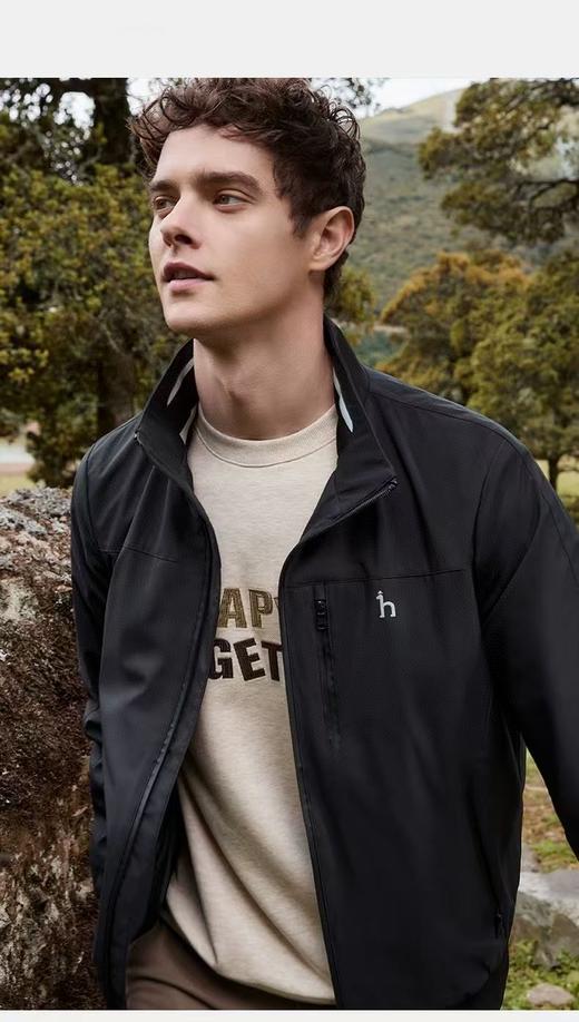 Hazzys哈吉斯新品男装纯色夹克挺括外套休闲时尚运动长袖上衣 运动内立领夹克 商品图2