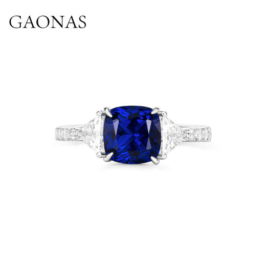 GAONAS 培育蓝宝石【矿工的眼泪】经典隽永贵气蓝色方形戒指10164JB 商品图1