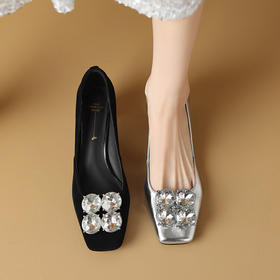 【预售5天】水钻高跟鞋女新款春季方头银色浅口工作单鞋HCYYHD&5188