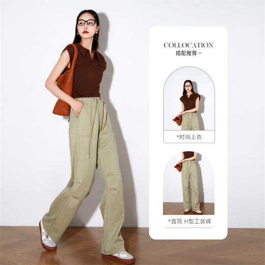 OLrain欧芮儿卡其绿休闲裤女夏季2025年新款百搭显瘦工装阔腿裤 商品图1