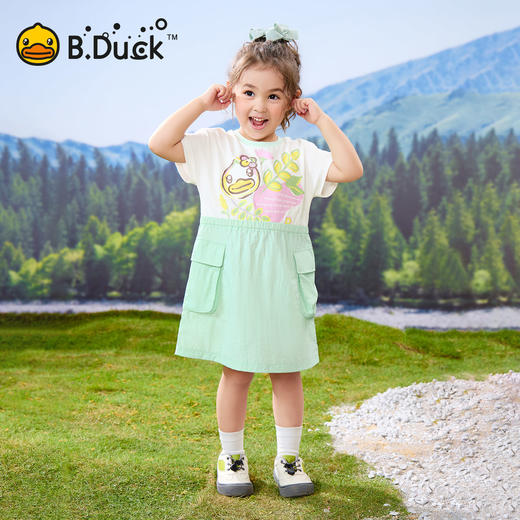 bduck小黄鸭童装夏季女童连衣裙儿童假两件裙子夏装短袖公主裙潮105-150 FF2680056 商品图1