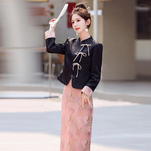 新中式优雅气质提花套装，复古g风短款盘扣上衣高腰半身裙两件套HR-MEIQIN6025 商品图2