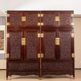 二十世纪 红木浮雕西番莲纹顶箱柜（一对）