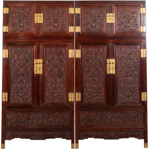 二十世纪 红木浮雕西番莲纹顶箱柜（一对） 商品图5