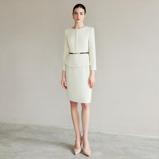 IWY/米白色假两件西装连衣裙女气质教资面试职业裙美容院前台接待正装Q1291 商品图3