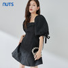 NUTS夏季新品黑色时尚优雅气质方领短袖蝴蝶结显瘦连衣裙324101141B 商品缩略图2